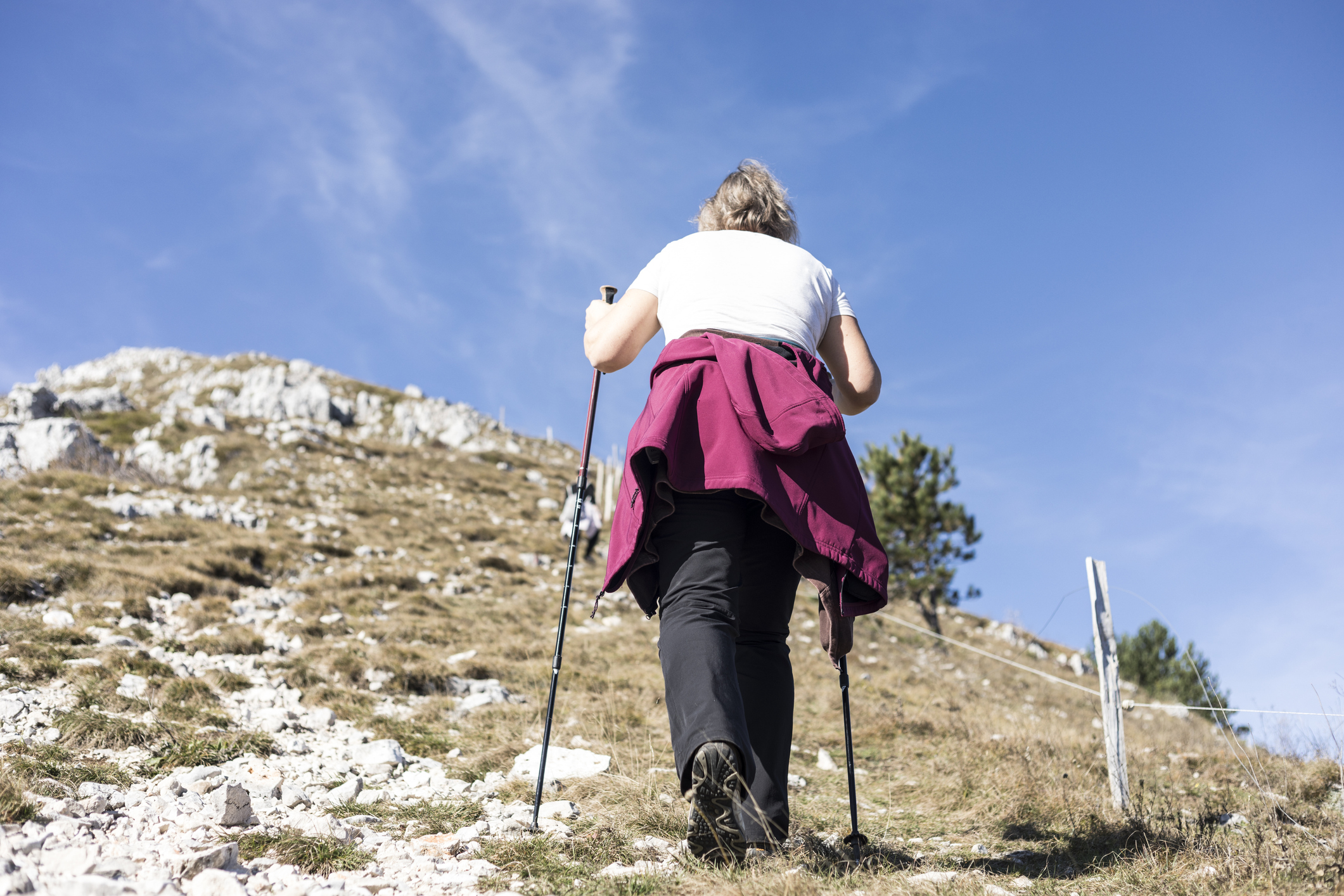 Mature Woman Hiking in Mountains Alone.